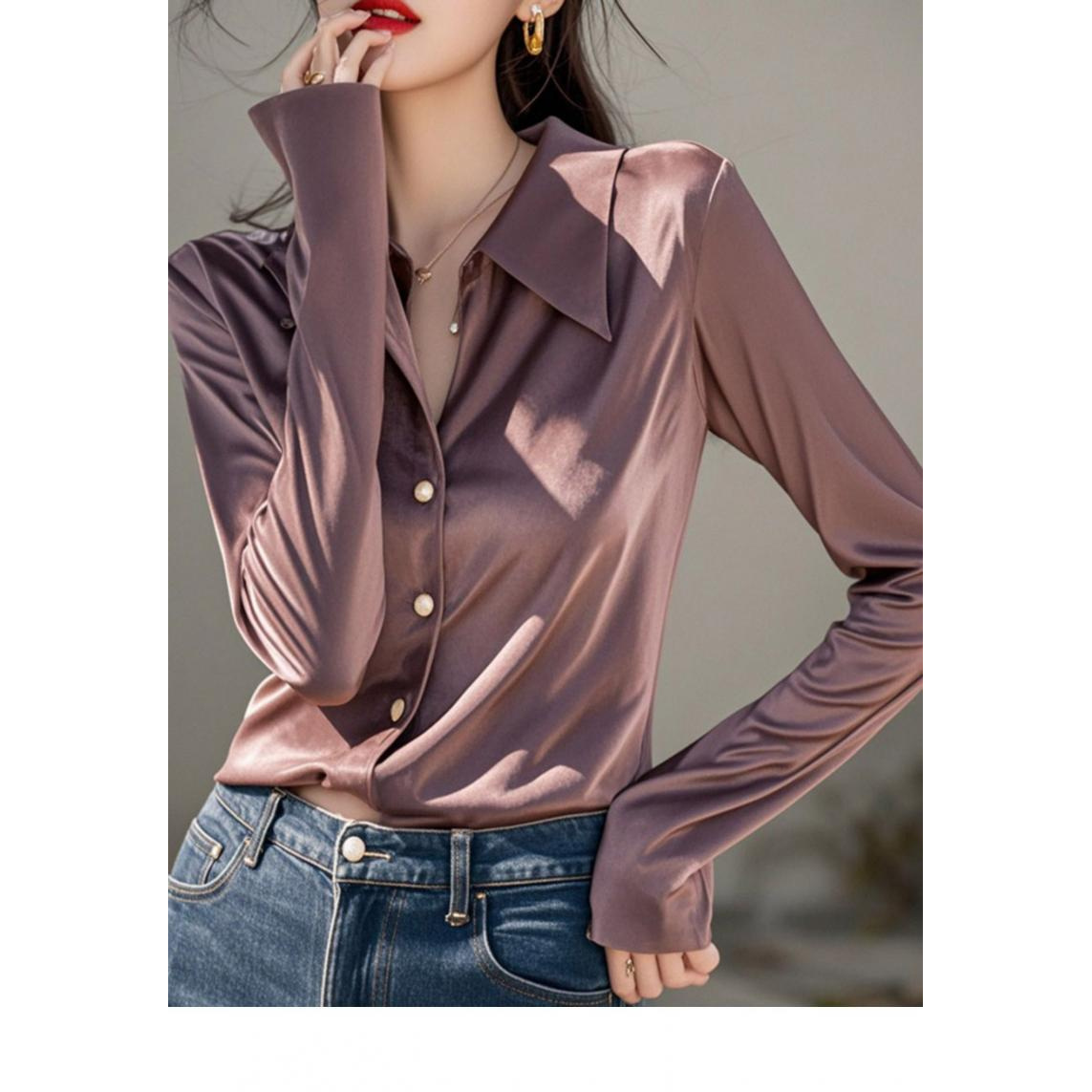 2024冬季新款时尚洋气减龄高级感超好看上衣轻熟法式紫色衬衫