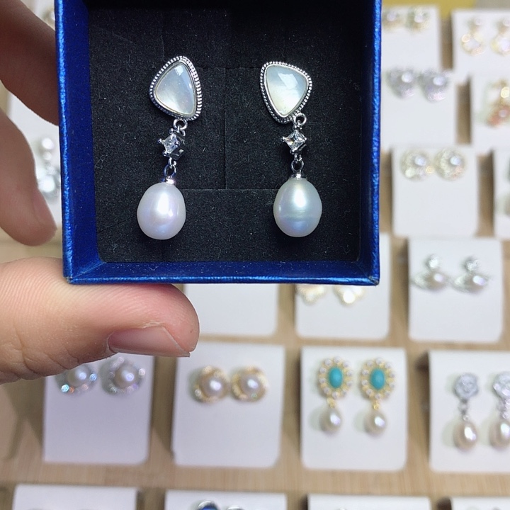 淡水珍珠耳饰银S925镶嵌