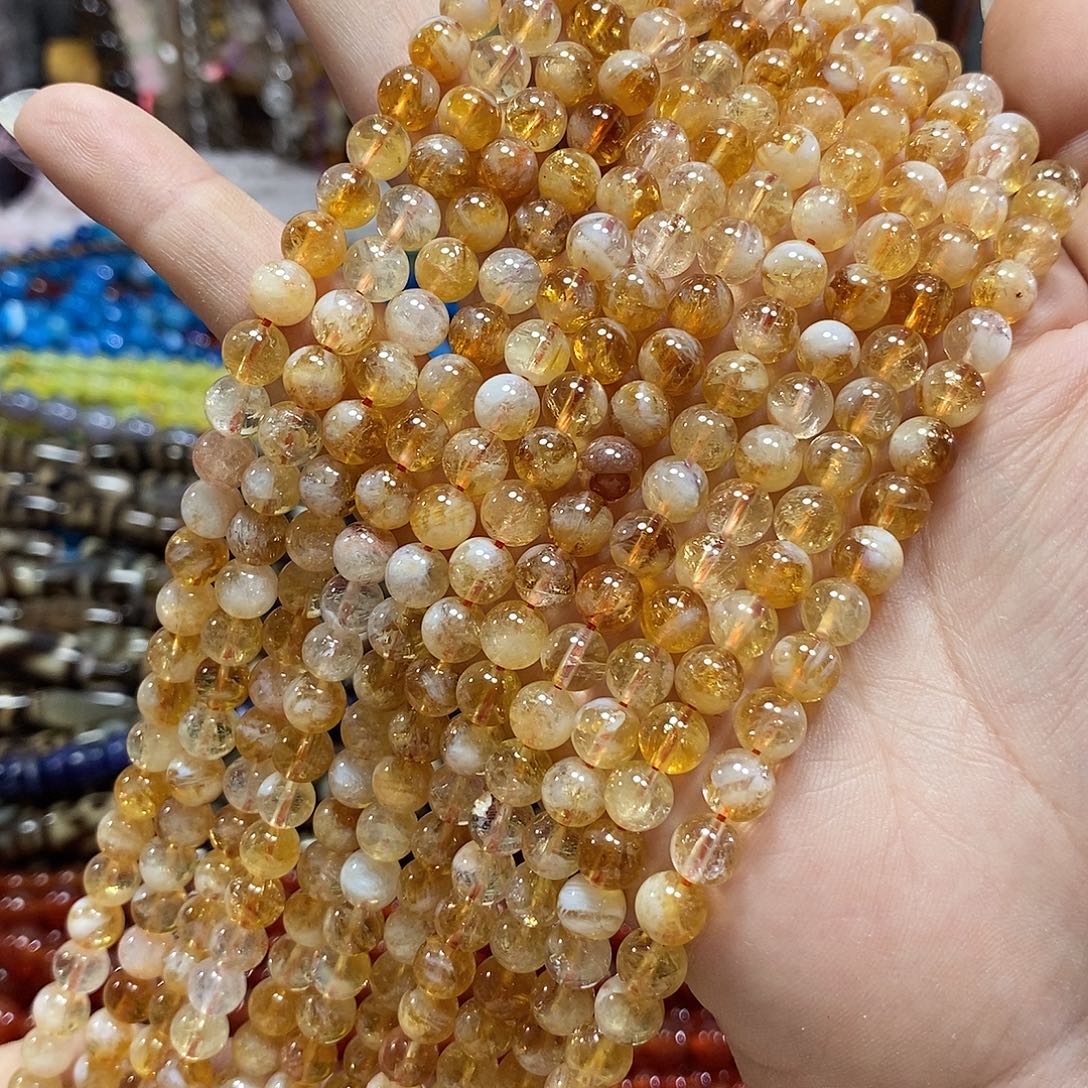 玛瑙/玉髓未镶嵌珠宝半成品天然黄塔晶一条卡7mm