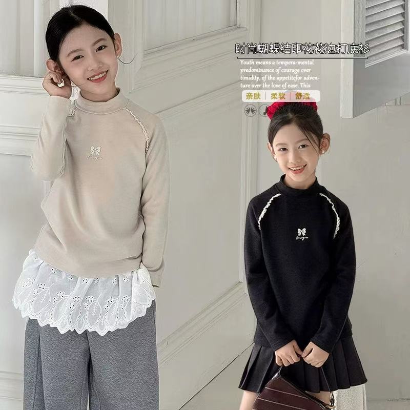 冬款韩范蝴蝶结绒面冬季女童打底衫 F233 233 R