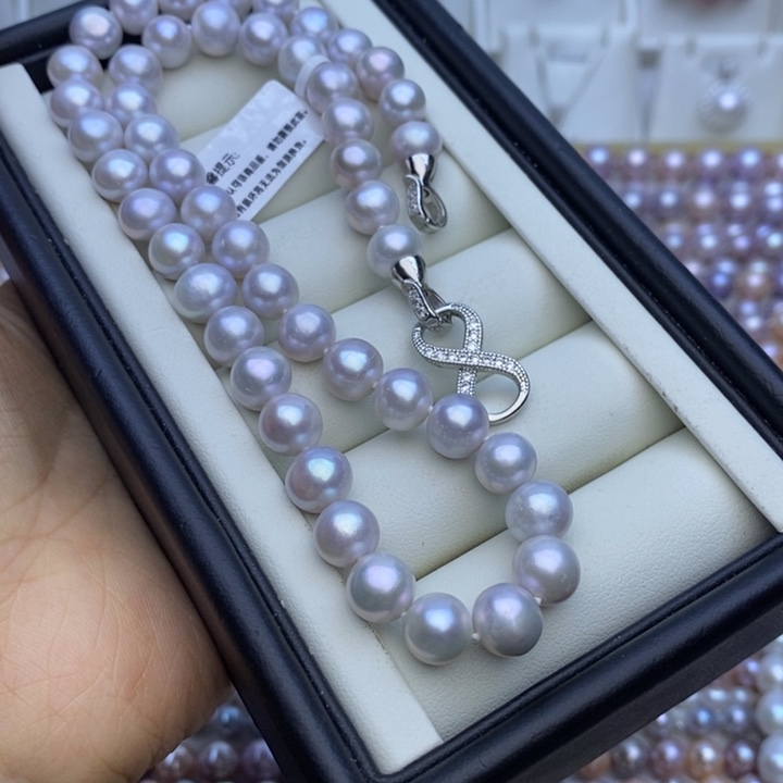 淡水珍珠颈饰未镶嵌8mm无核 灰蓝紫