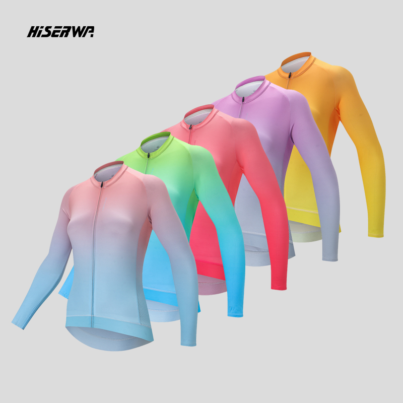 HSW骑行服四季经典男女薄款渐变高弹透气吸湿排汗公路自行车上衣