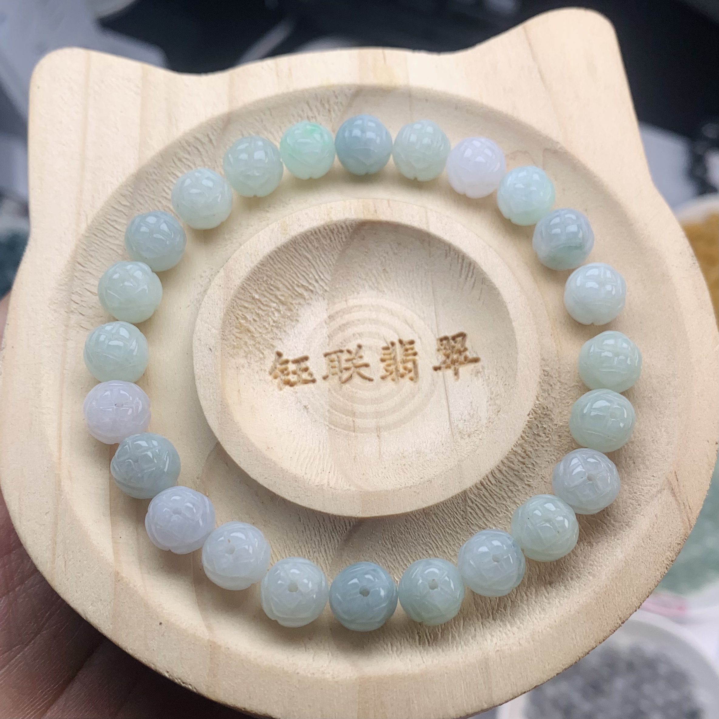 天然缅甸翡翠a货散珠DIY莲花珠卡8mm加和卡7mm加