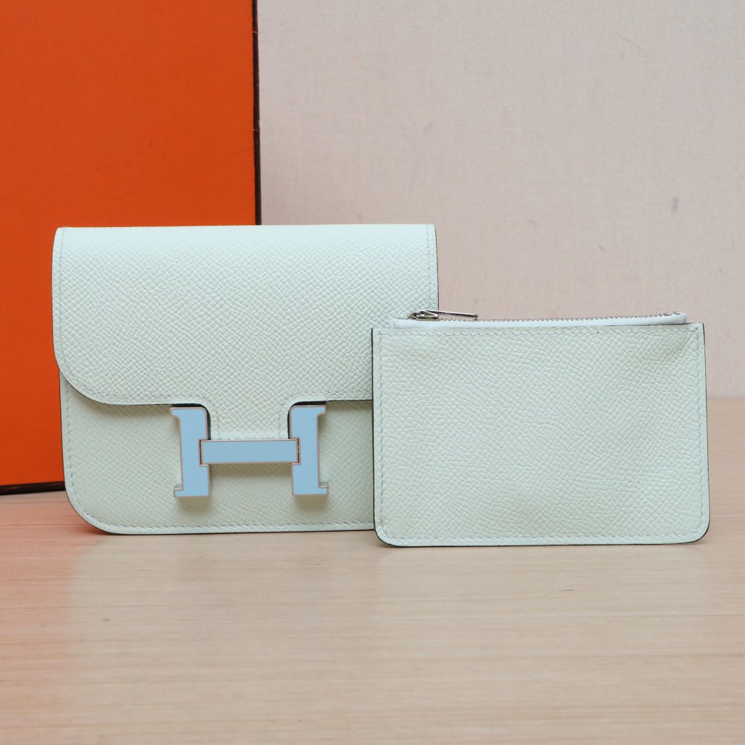 95新 Hermes/爱马仕 【念念特价】康康 Slim 0S气泡绿 W刻 银扣包