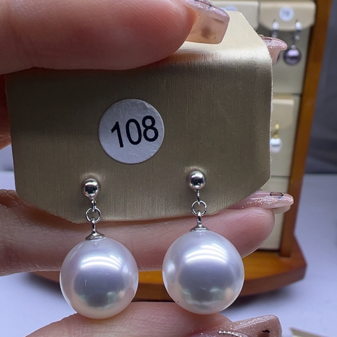 耳饰银S925镶嵌淡水珍珠