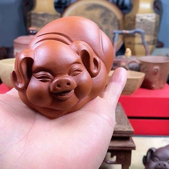 紫砂茶杯福猪雕塑紫砂