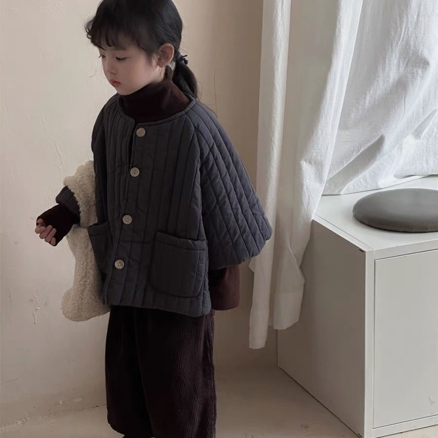 韩系童装女童棉服冬季洋气新款宝宝韩版坑条休闲保暖外套秋冬