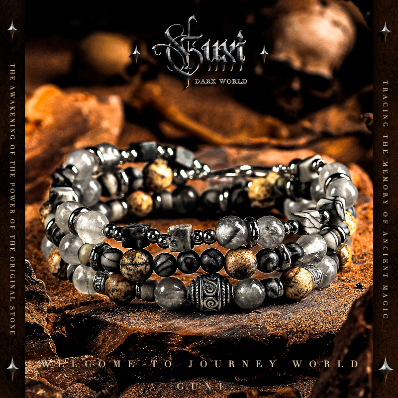 GUXI/古西 925银手链 【旅行者】珠子手串男生小众复古个性叠戴饰品