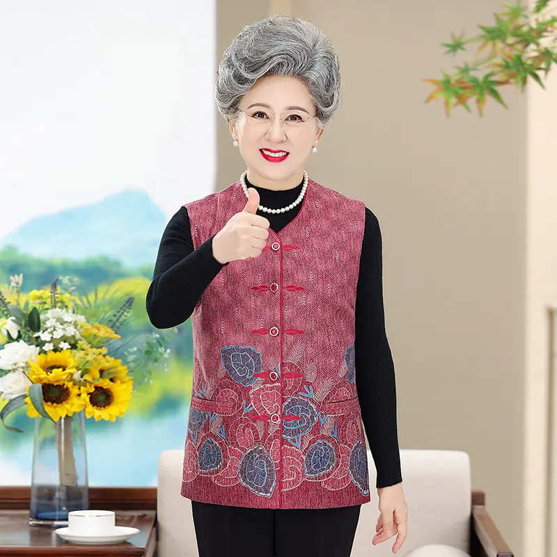 B304中老年女装宽松马甲新款秋季奶奶装坎肩时尚印花马夹无袖上衣