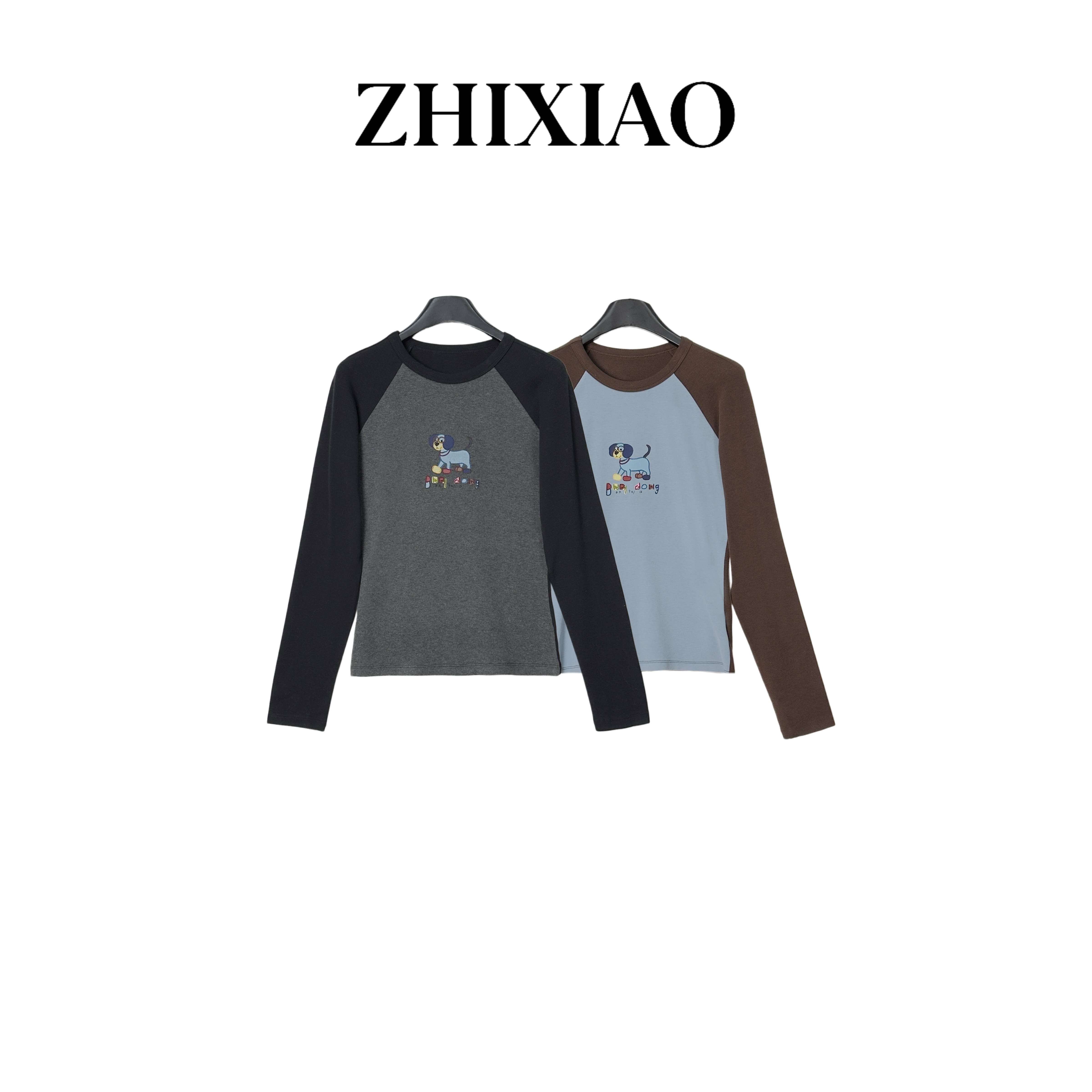 【ZHIXIAO】秋冬新款：小狗拼色长袖上衣251162