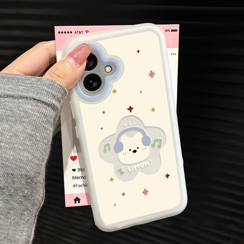 小胖妹耳机小狗适用苹果16e手机壳iphone15华为oppo小米vivo防摔4