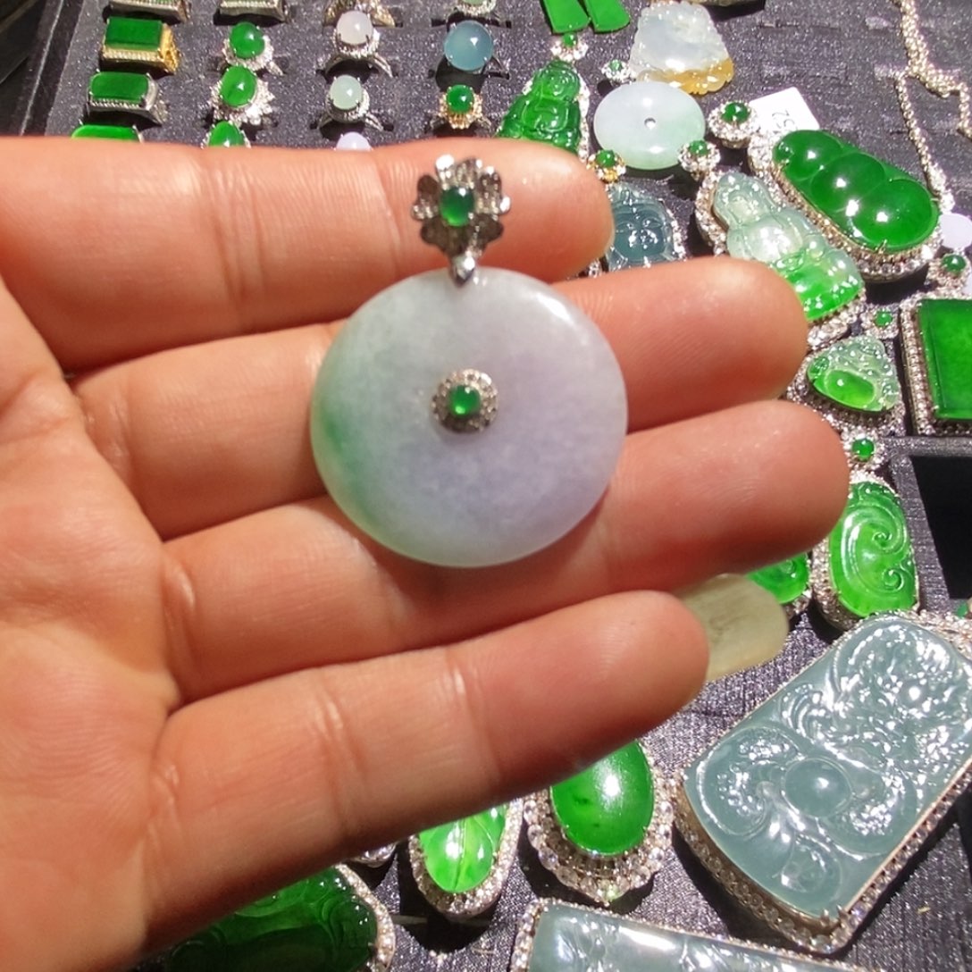 翡翠银S925镶嵌吊坠(不含链)A货翡翠5