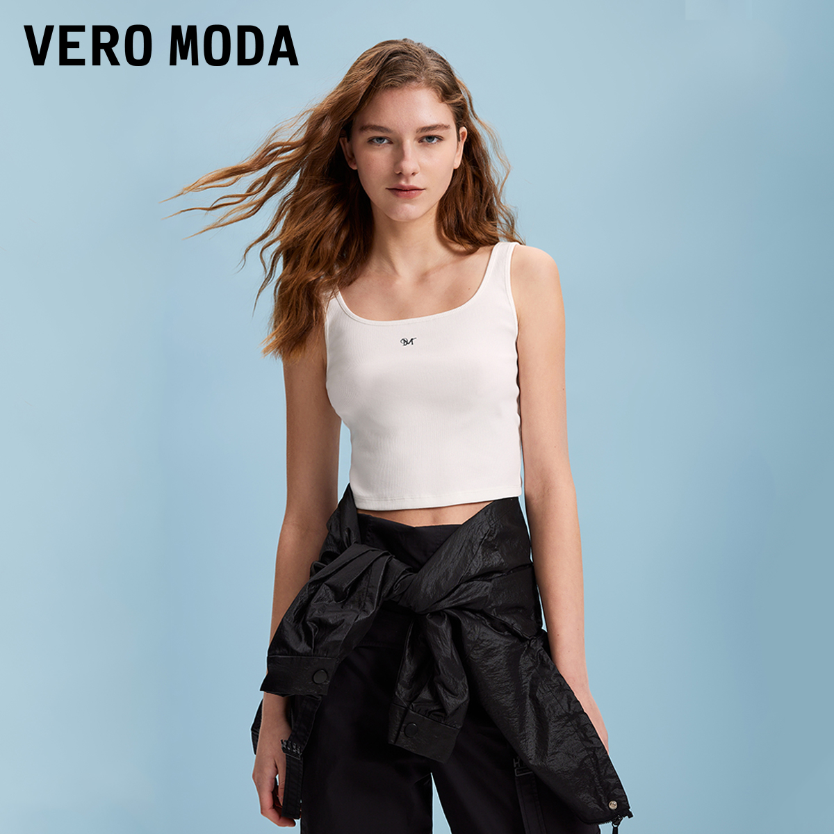 Vero ModaT恤2025新款舒适高街潮流纯色无袖上衣洋气衣服女装百搭