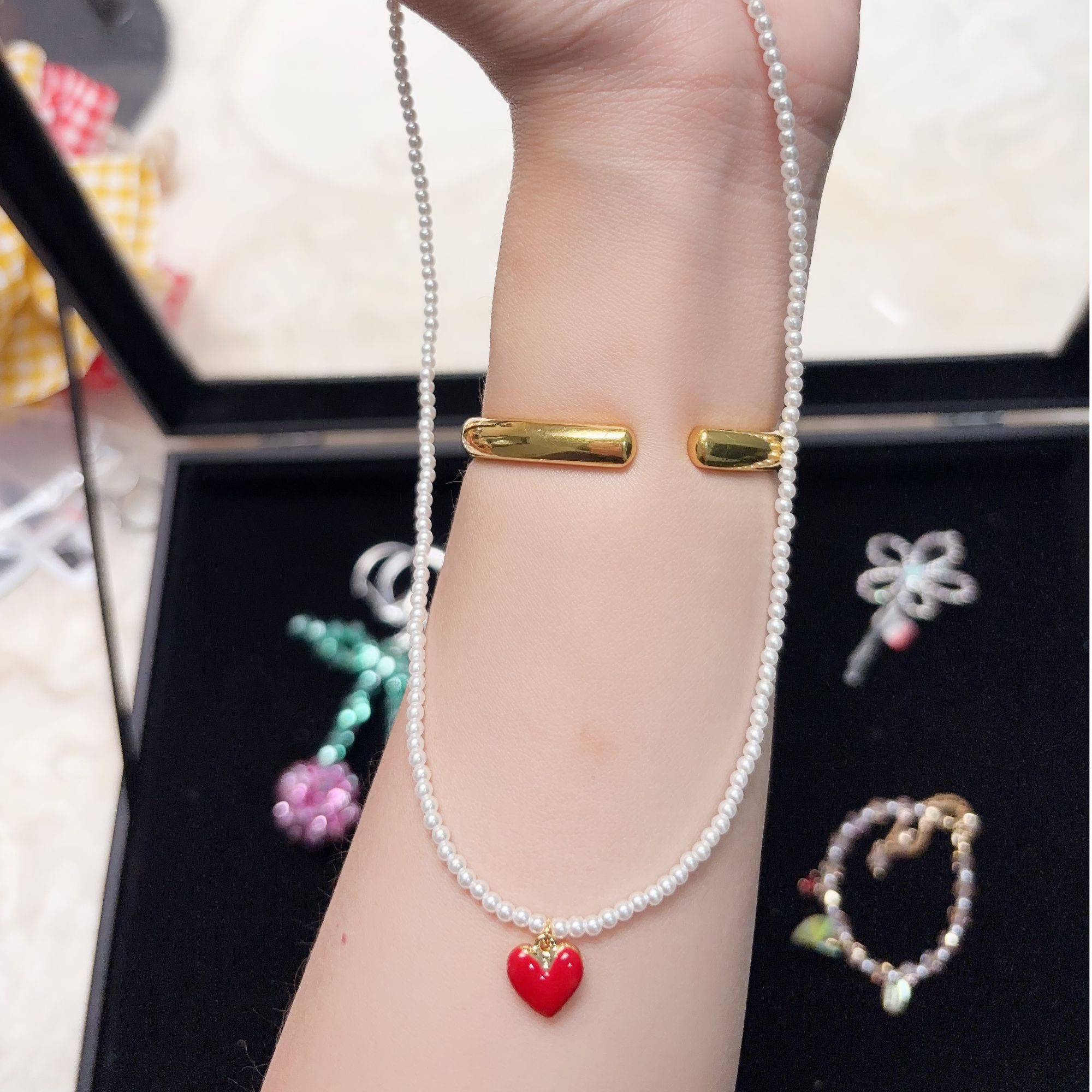 非金属树脂项链 东大门百搭时尚爱心串珠项链A150