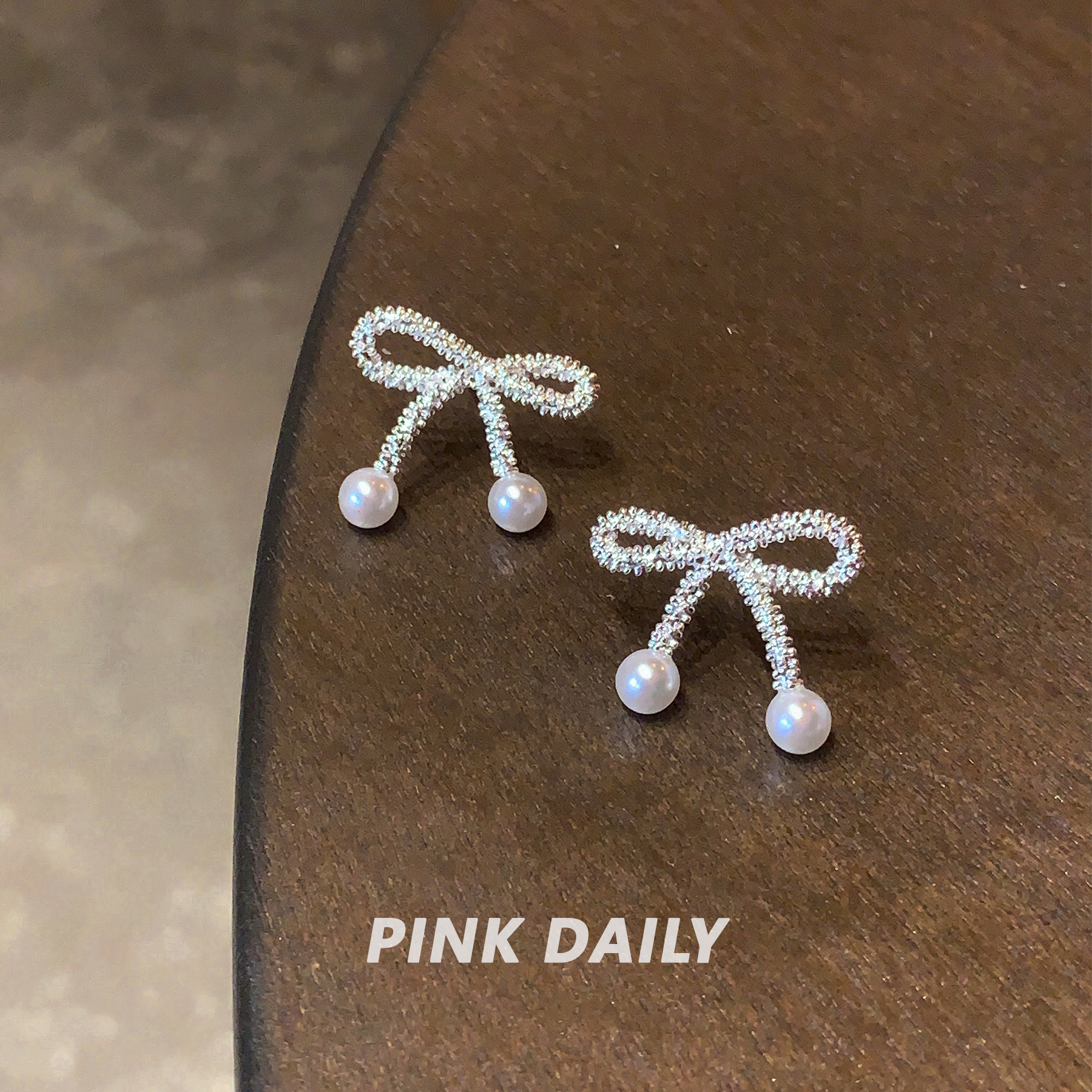 合金耳饰 Pink Daily珠珠蝴蝶结银针耳钉女个性精致气质高级感