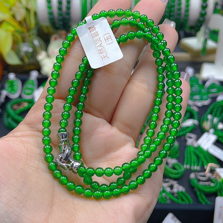 翡翠颈饰未镶嵌高冰满色满绿阳绿项链4