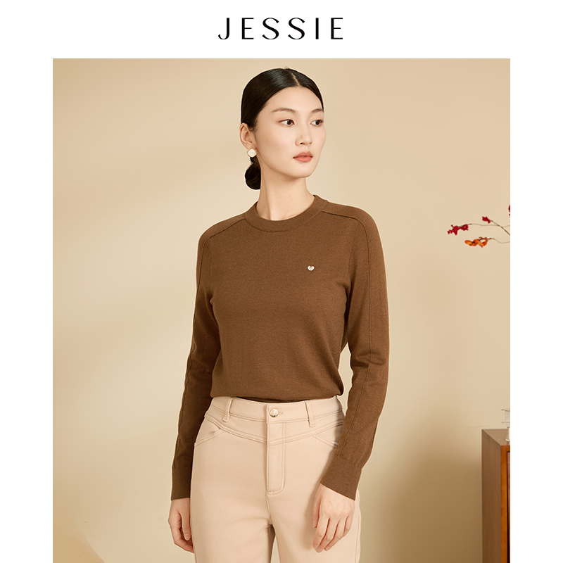 【粉丝专属】JESSIE复古美拉德打底衫2025冬款圆领长袖套头毛衣修身