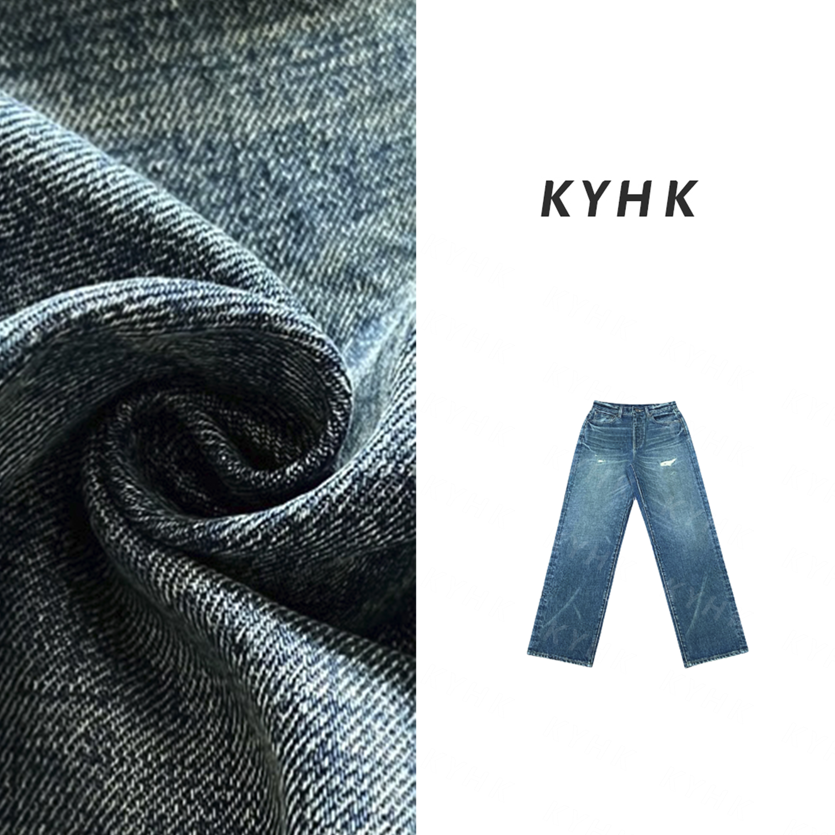 KYHK做旧磨破脏脏猫须纹水洗直筒牛仔裤241246