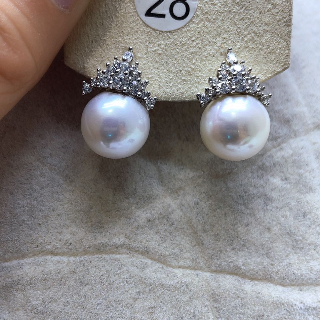 淡水珍珠耳饰银S925镶嵌