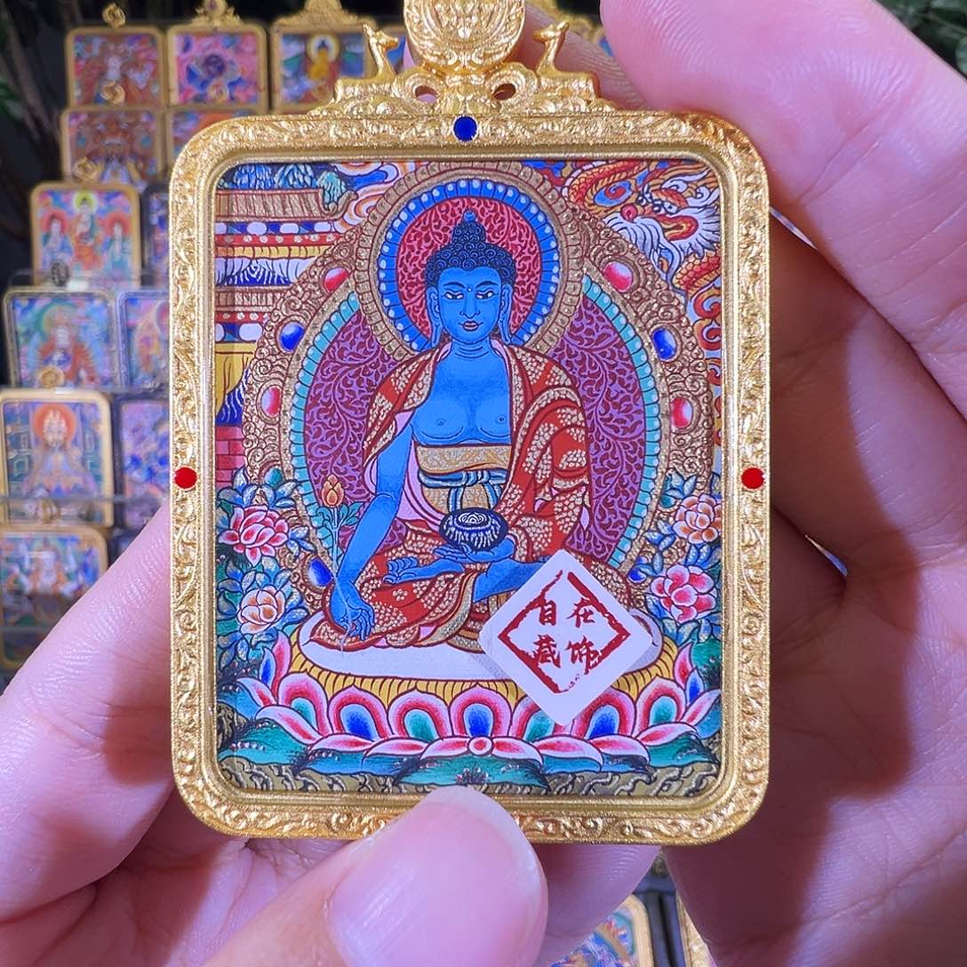 吊坠药师热贡纯手绘唐卡