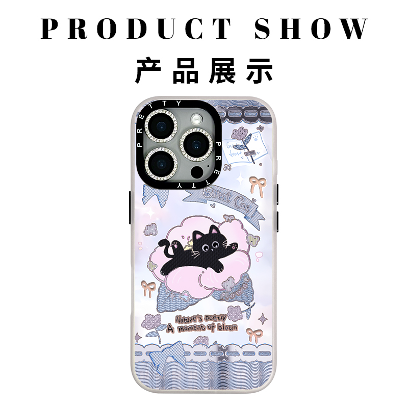 适用苹果iphone16promax 高级鎏金手机壳15/14/13小众花里的猫