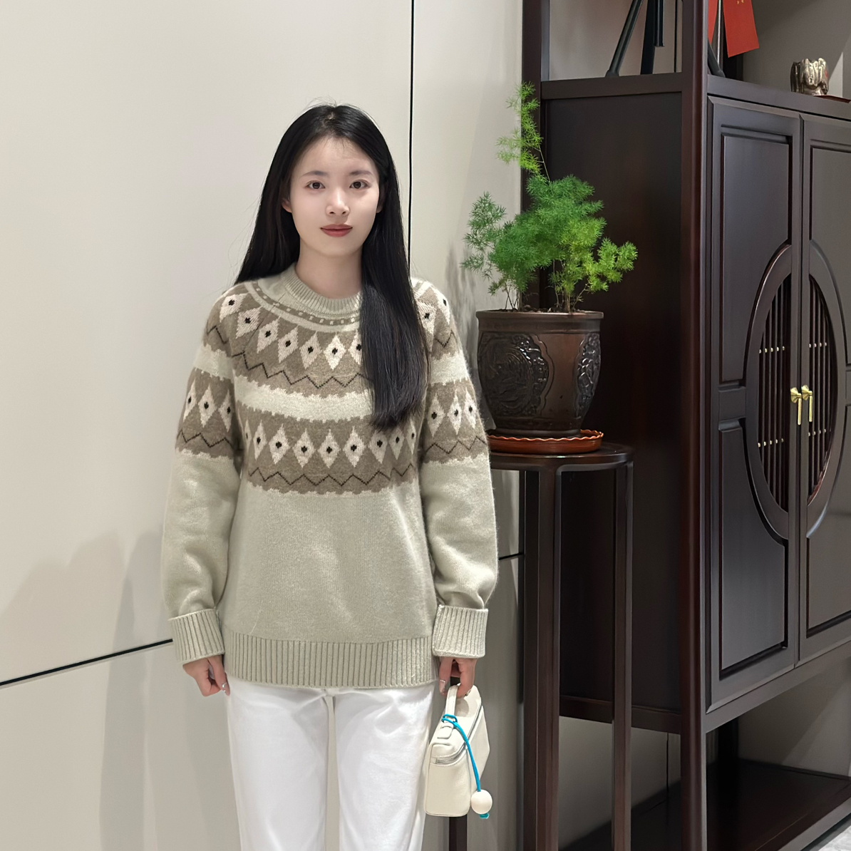 【启恒】2795费尔岛领套头毛衣女秋冬软糯宽松加厚针织打底衫上衣