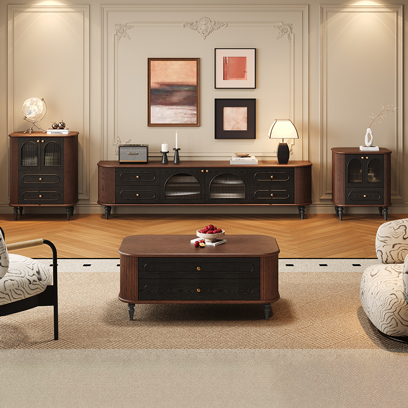 双12法式中古风电视柜高档大气复古实木落地电视柜茶几客厅家用