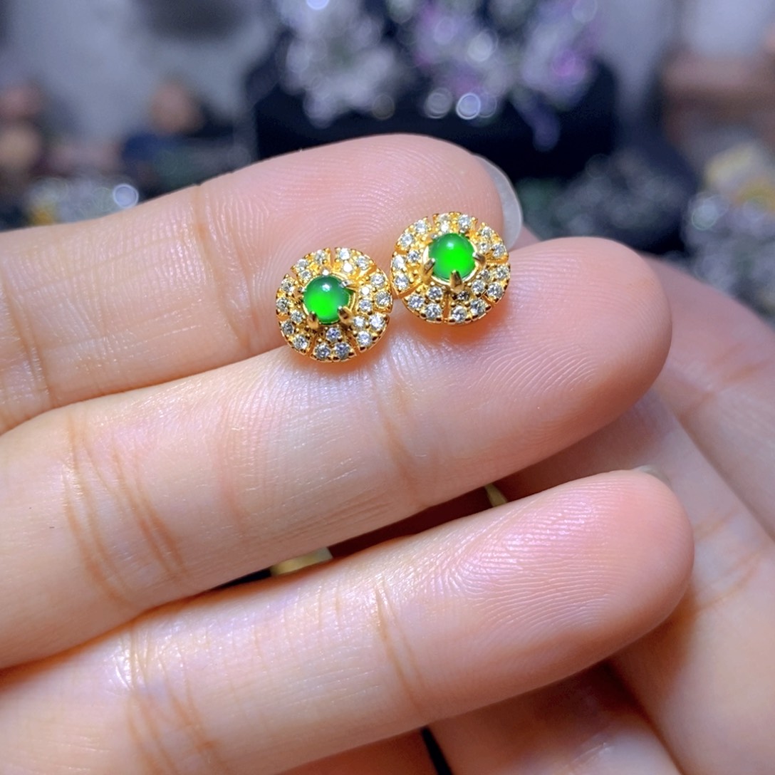 翡翠银S925镶嵌耳饰天然翡翠