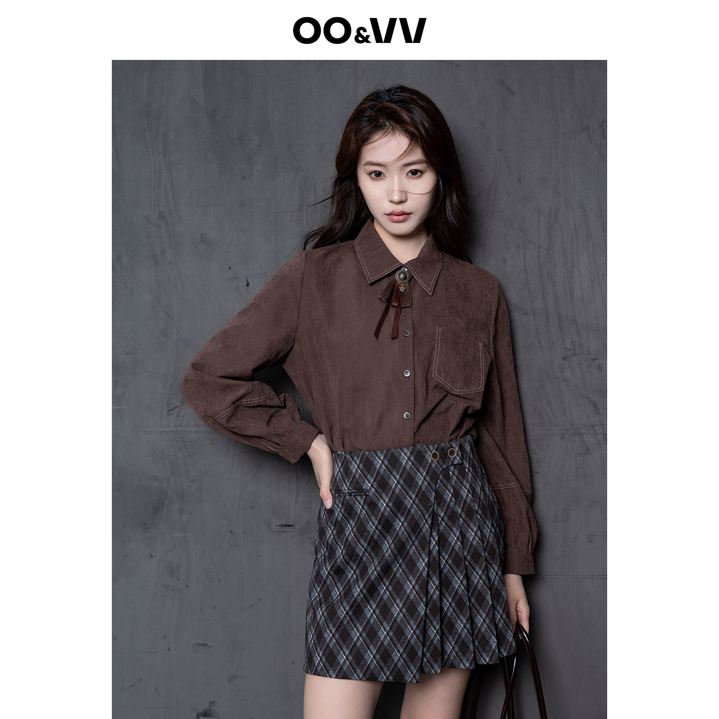OO&VV秋新款高级感叠穿衬衫外套女2025气质通勤设计感内搭衬衣