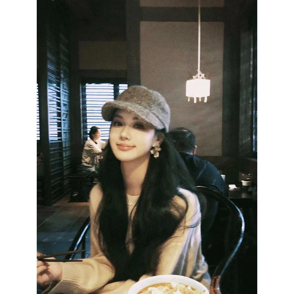 网红博主款！马术报童帽子女2025新款显脸小秋冬呢鸭舌贝雷帽