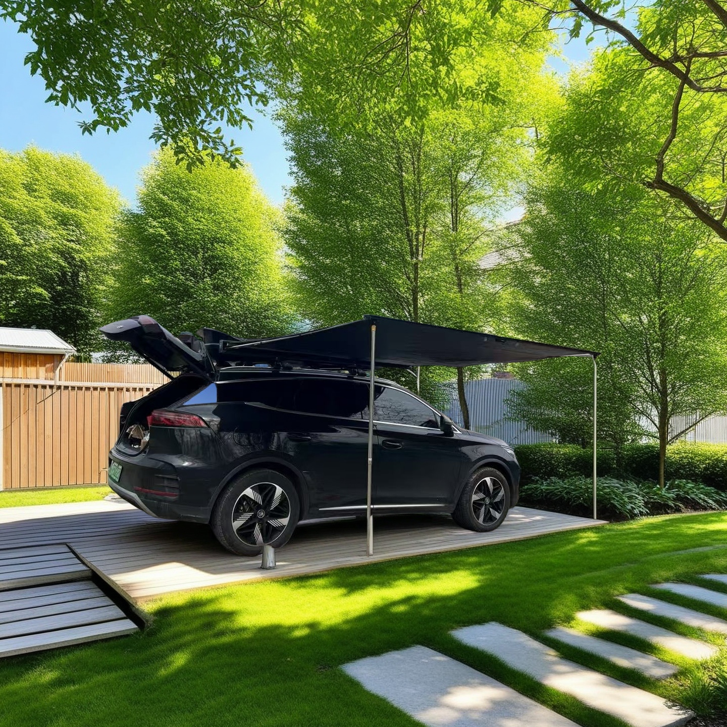 全铝壳车边帐篷户外汽车防晒遮阳速开天幕露营必备