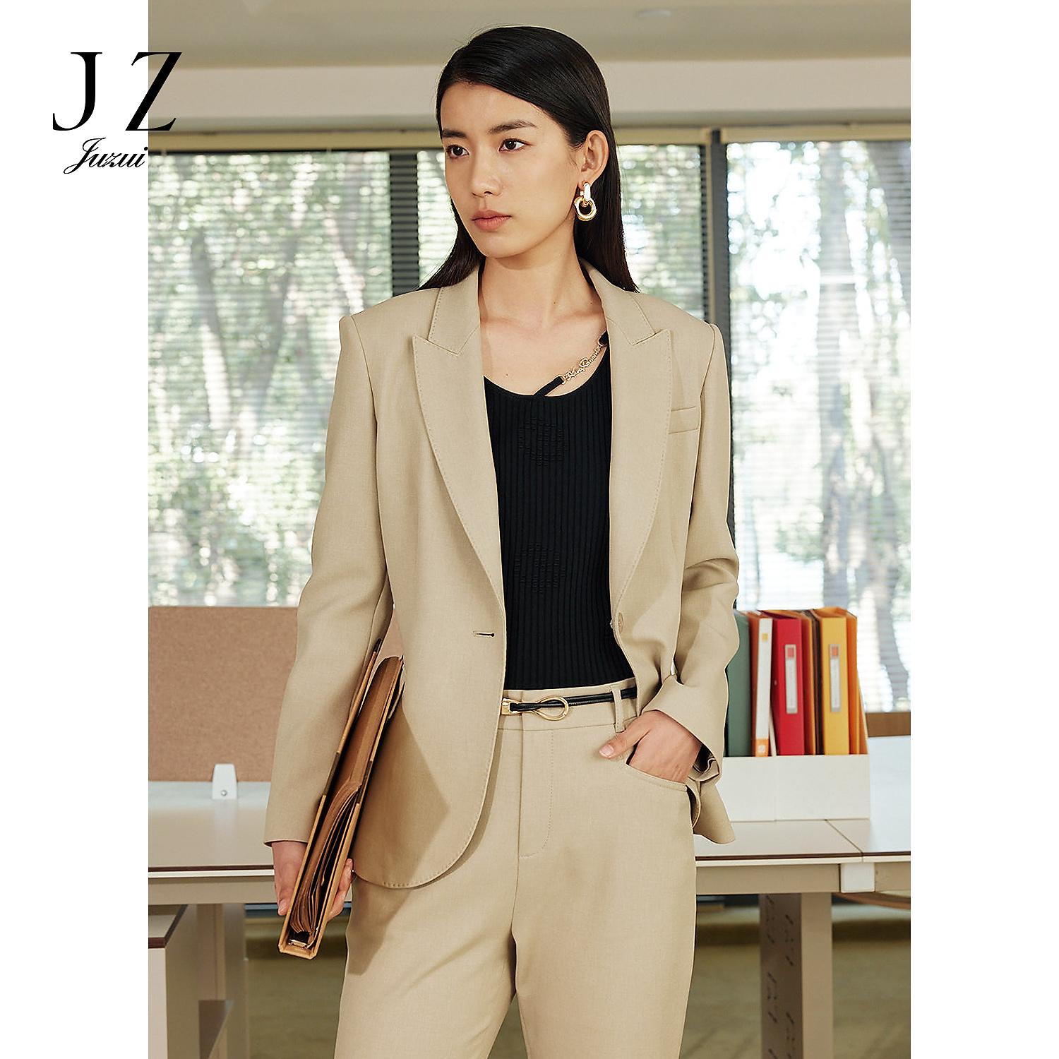 JZ玖姿商场同款经典OL通勤风精裁西装外套女2025春季新款