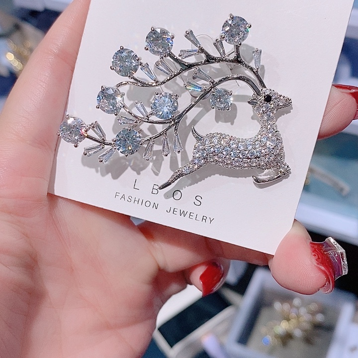 锆石铜合金小鹿胸针 锆石款