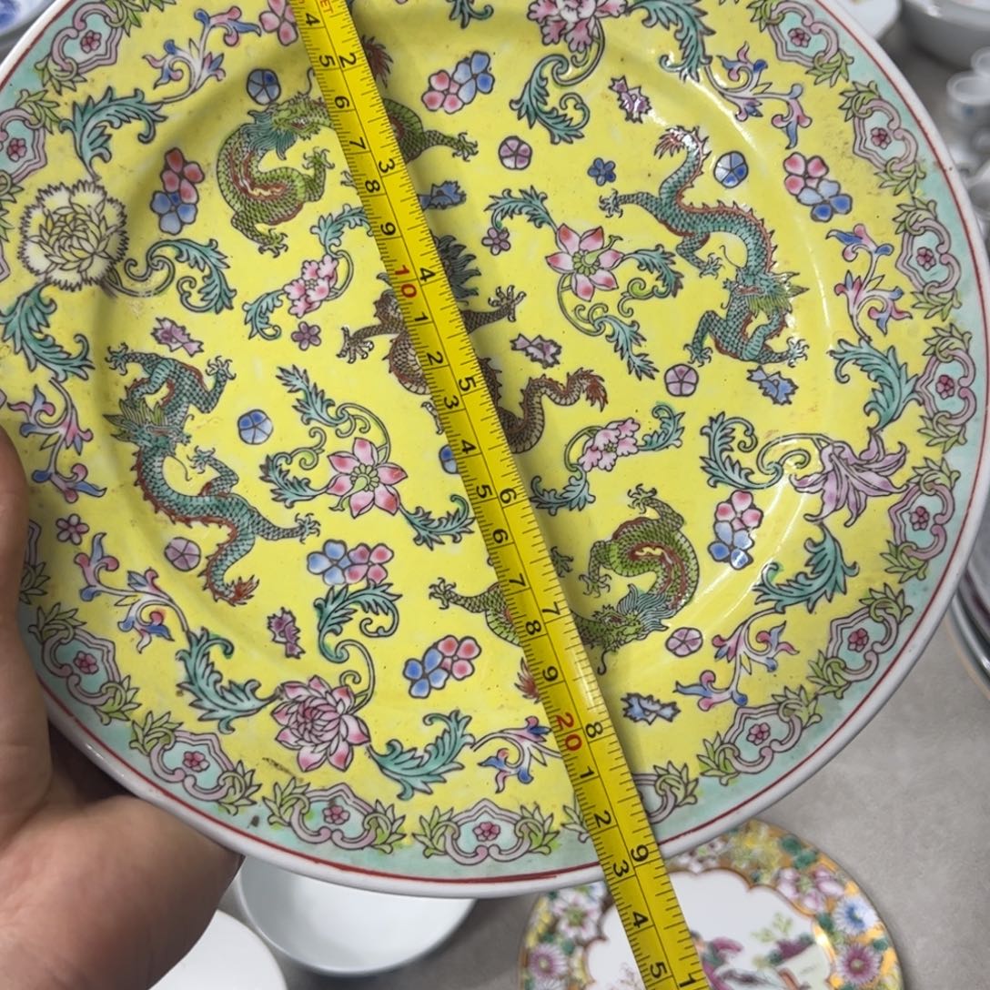 陶摆件23厘米五龙手绘平盘