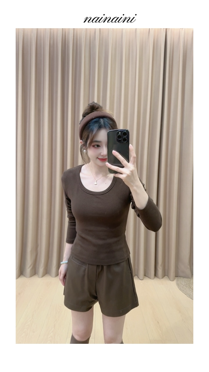 奈奈妮【基础打底】打底T恤女2025秋季圆领修身显瘦百搭6226