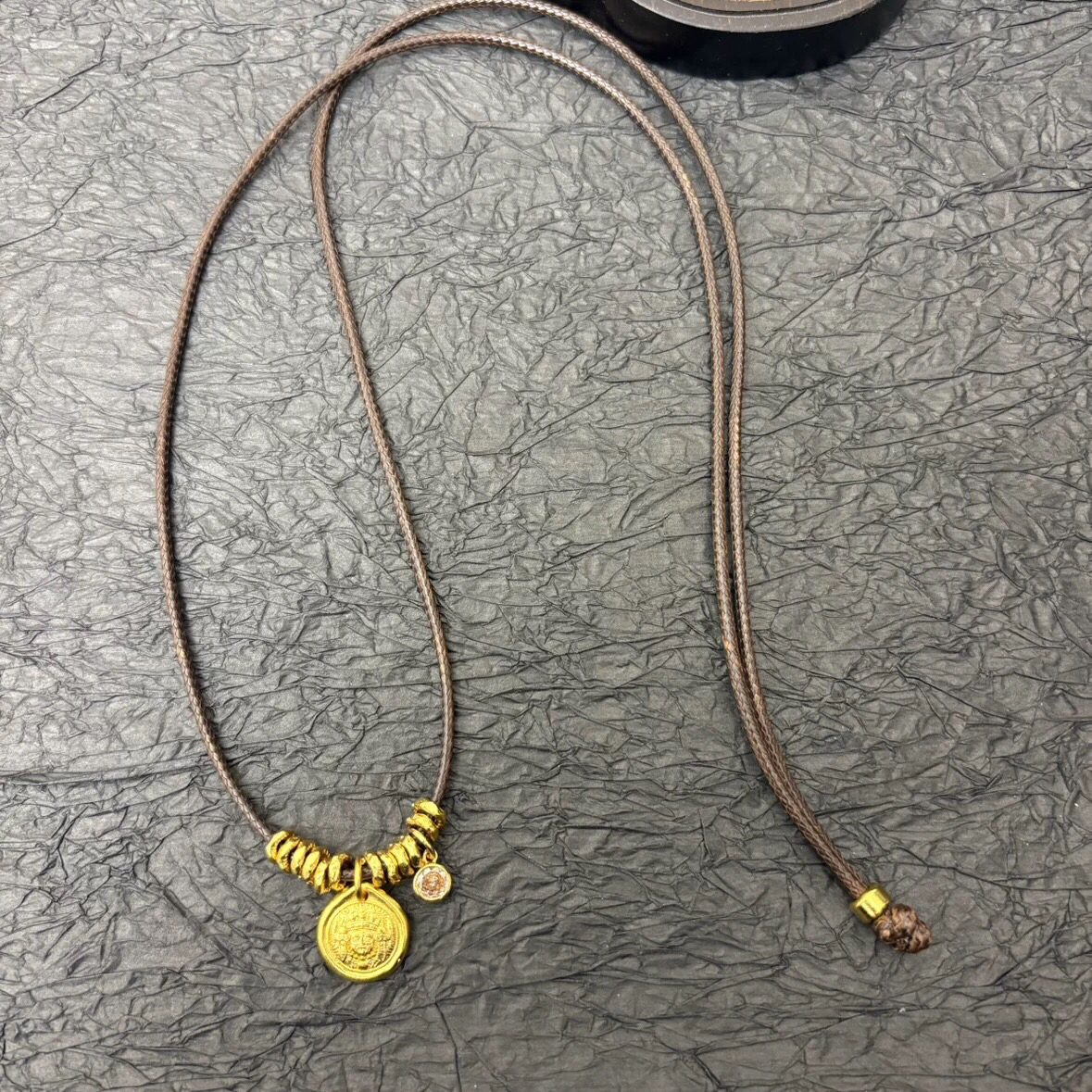 铜合金项链 新中式古法錾刻扎基拉姆盘缠项链点钻跑环轻奢毛衣链