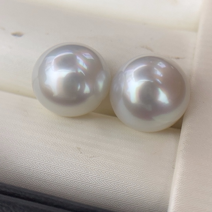 裸珠未镶嵌海水珍珠12.9mm极光澳白馒头对珠