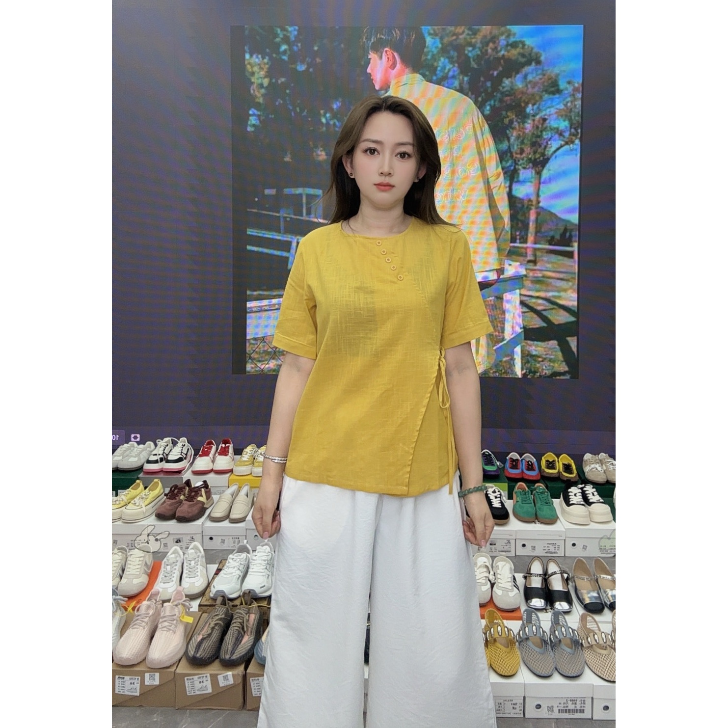 616/30-301/15 休闲百搭斜襟盘扣v领短袖衬衫