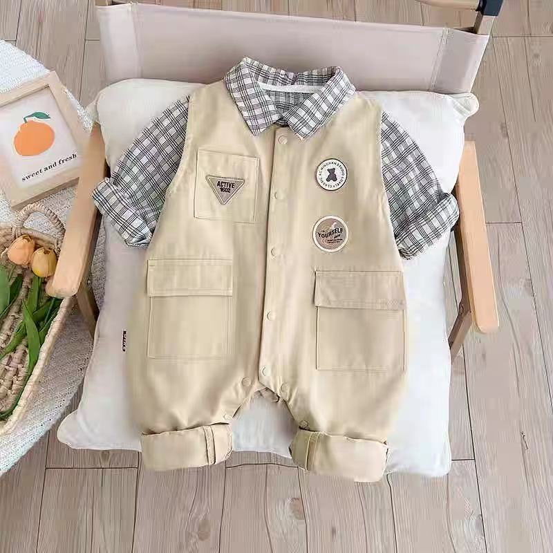婴儿男宝宝衣服连体衣春装幼儿百天春款休闲韩版外出服春秋季爬服