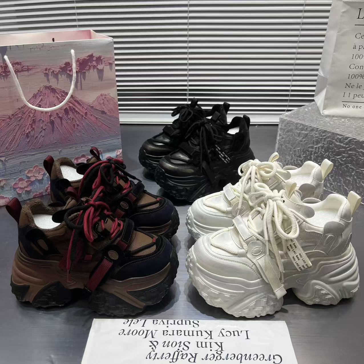 【红】【加绒/单里】欧洲站2025年新款百搭厚底增高运动休闲老爹女鞋