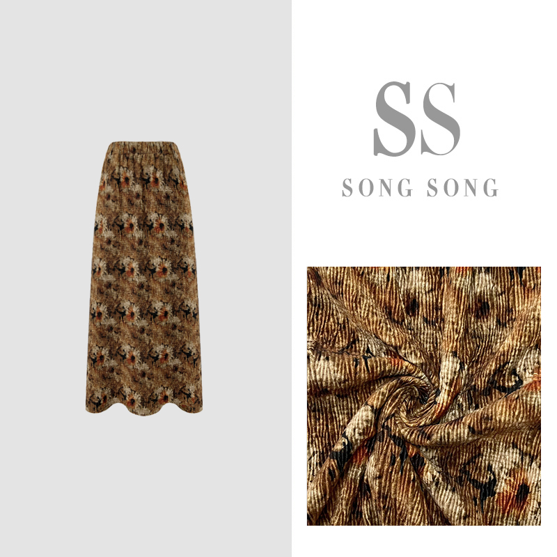 SONG-原创【花漾褶皱】冬季加厚时尚褶皱波浪边百搭显瘦半身裙