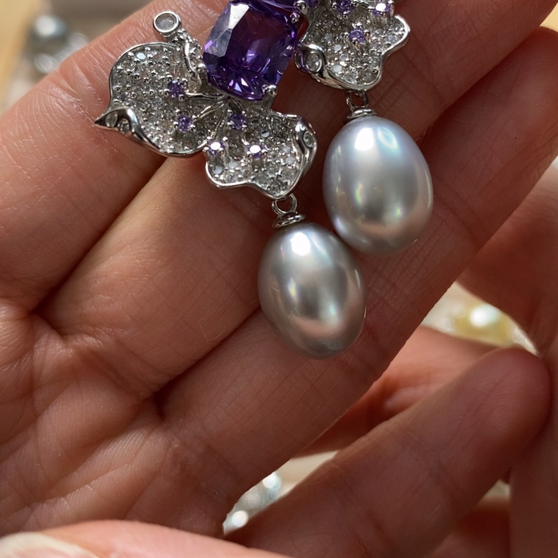 海水珍珠耳饰银S925镶嵌