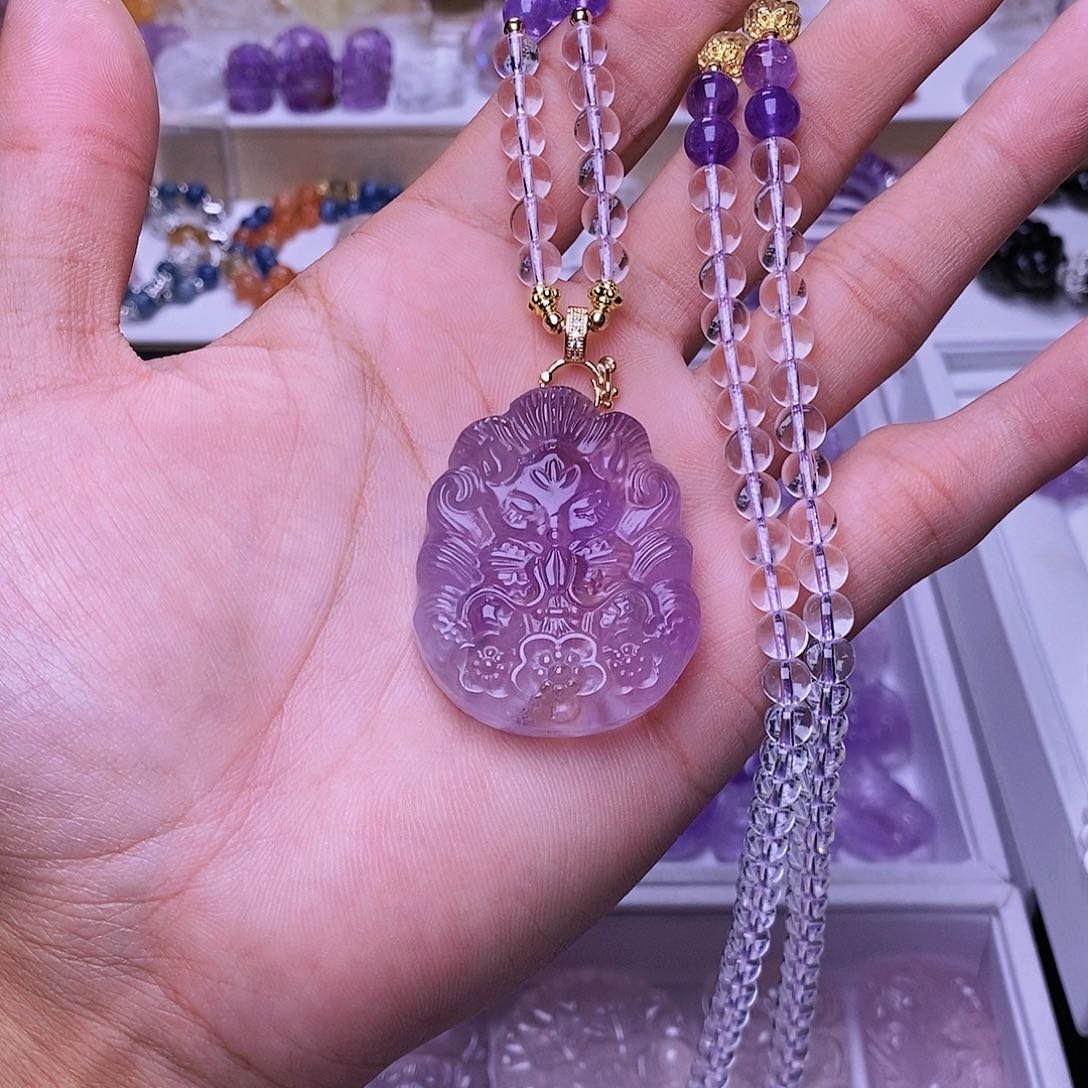 水晶颈饰未镶嵌紫水晶许愿狐吊坠 送链子