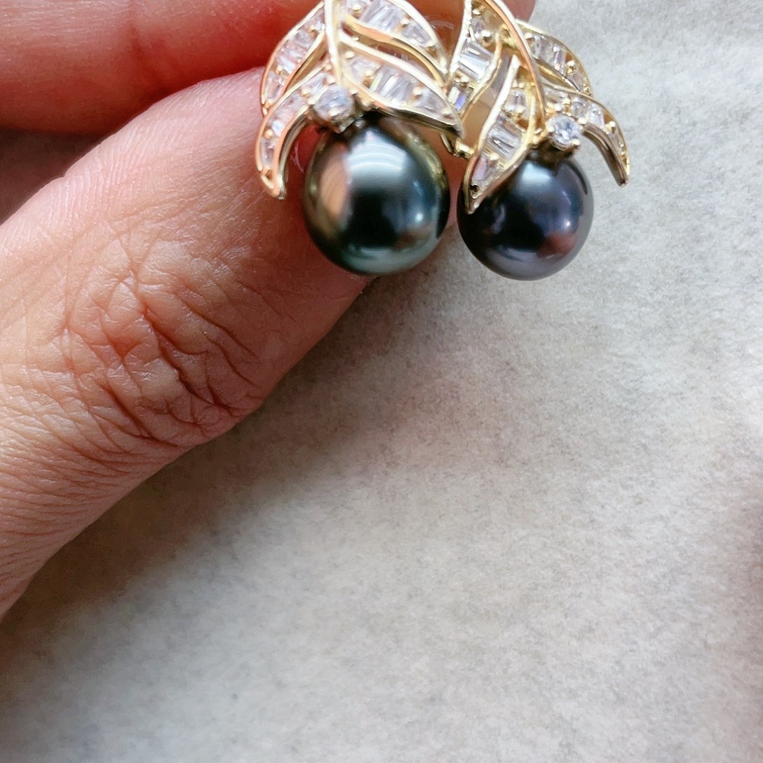 海水珍珠耳饰银S925镶嵌