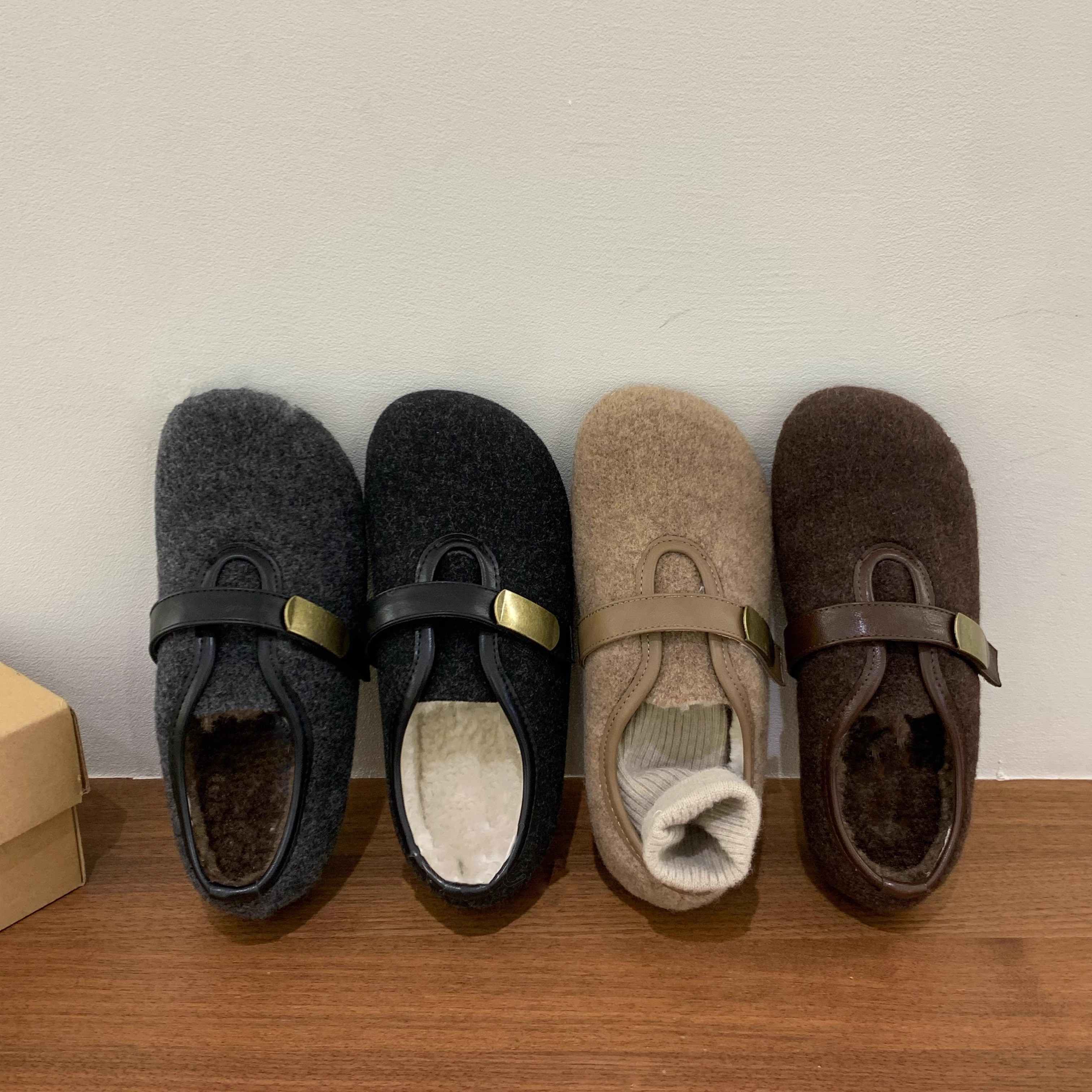 加厚底毛呢毛毛鞋女外穿秋冬季加绒棉鞋平软底保暖玛丽珍豆豆鞋