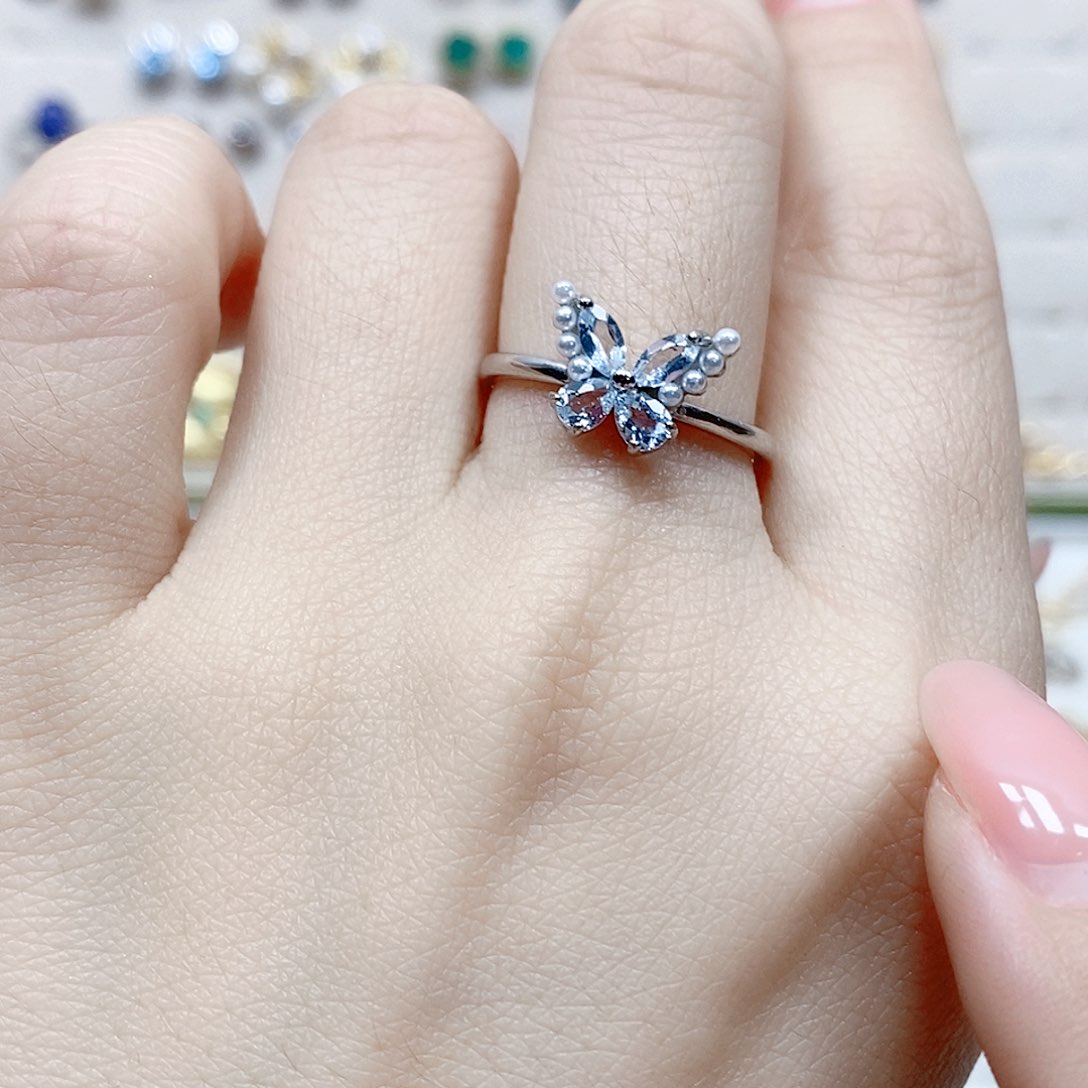 海蓝宝石戒圈银S925镶嵌275