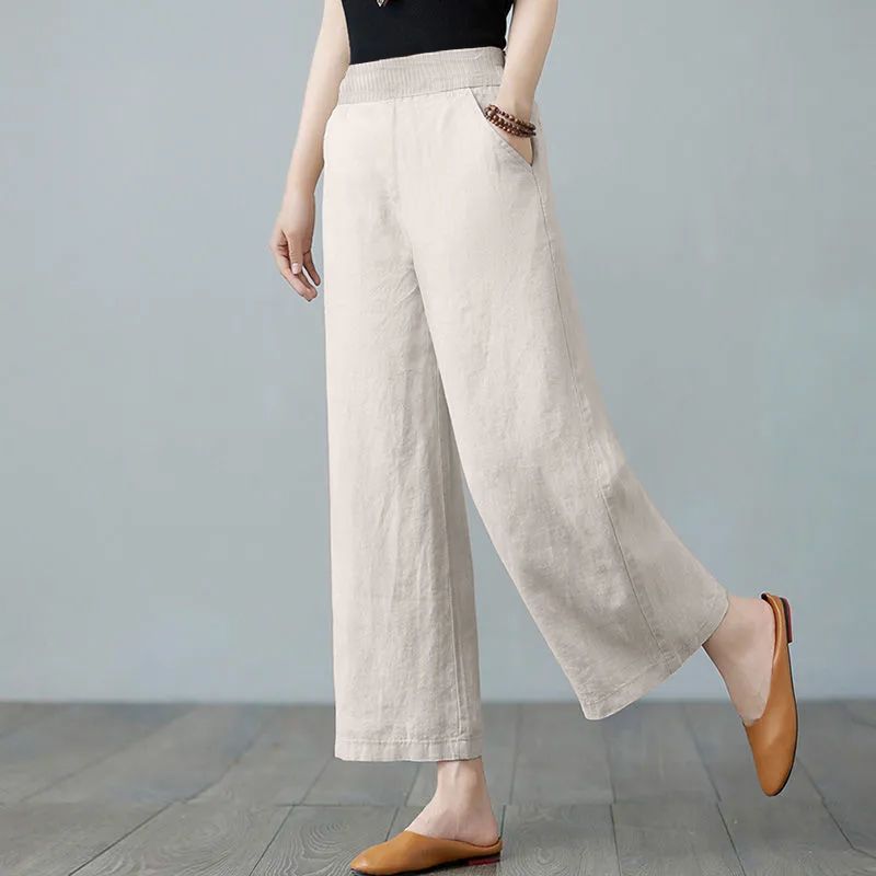 【现货+运费险】亚麻阔腿裤女高腰垂感2025新款宽松显瘦百搭九分裤