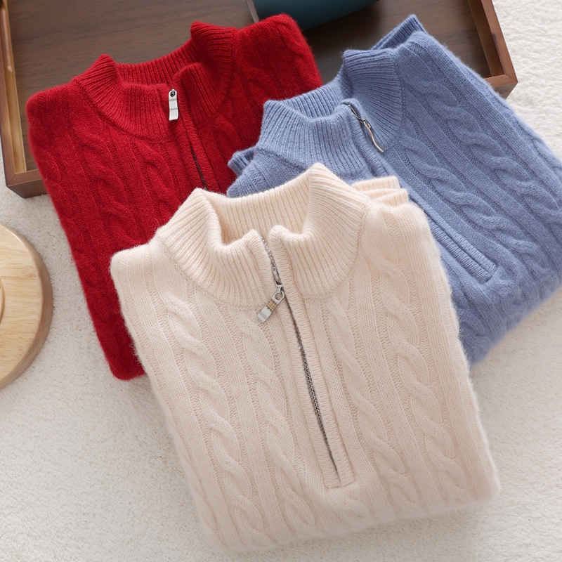 儿童加厚半拉链麻花套头男童毛衣女童针织打底衫纯色秋冬季