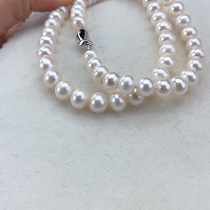 淡水珍珠颈饰银S925镶嵌8➕冷白炫彩
