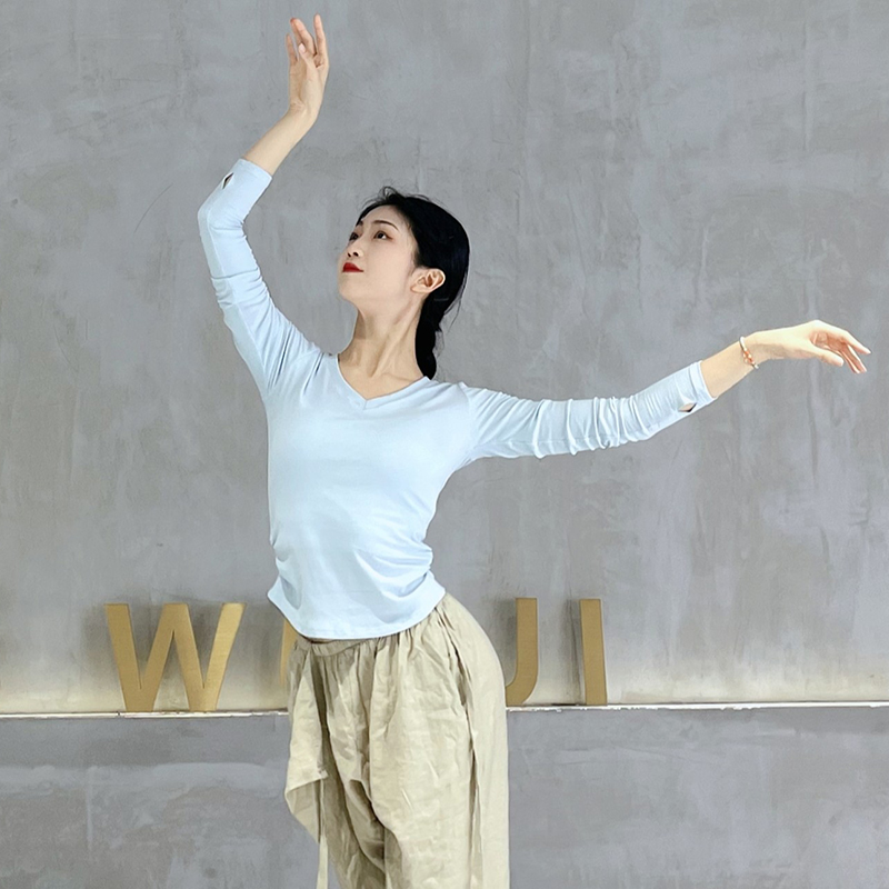 古典舞长袖后背镂空民族舞练功服女长袖上衣中国舞演出舞蹈服新款